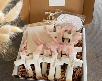 Cruz de arcilla perfumada, recuerdo de comunión y bautizo, diseño floral