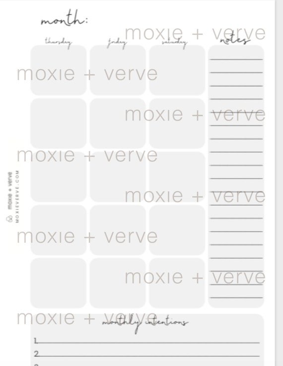 Minimalist Monthly Calendar Template No Dates - Etsy