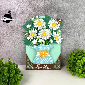 Flower Vase Daisy Card Pop-Up SVG, Studio, PDF Templates for you DIY Pop-Up Card Lantern For Children's Room Decor, Diy gift for her, or him