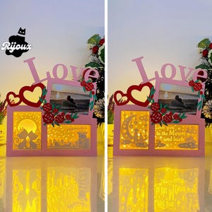 Pack 2 Love Photo Frame Valentine Lantern SVG for Cricut, DIY Valentine’s Decor, Create a Romantic Shadow Box for Your Special Day!