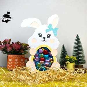 Lanterne en forme de boîte à bonbons en forme de lapin SVG pour Cricut, décoration de Pâques à faire soi-même, créez une boîte à ombre romantique pour votre journée spéciale