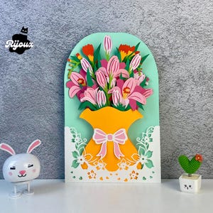 Karta z wazonem na kwiaty Pop-Up SVG, Studio, Szablony PDF dla Ciebie DIY Karta Pop-Up Latarnia do wystroju pokoju dziecięcego, Prezenty DIY dla niej lub dla niego