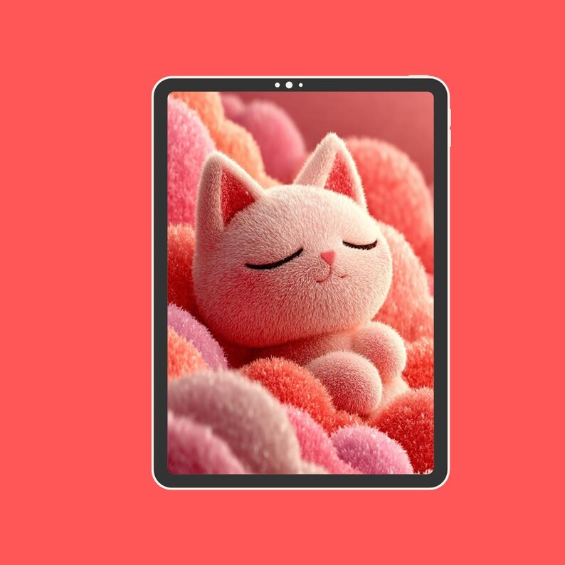 Kawaii Pink Cat Wallpaper| Cute Aesthetic Phone Background | Digital ...