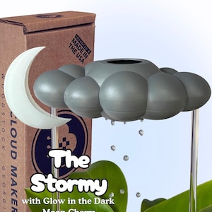 Stormy Dripping Rain Cloud for plants with Glow in the Dark Moon Charm
