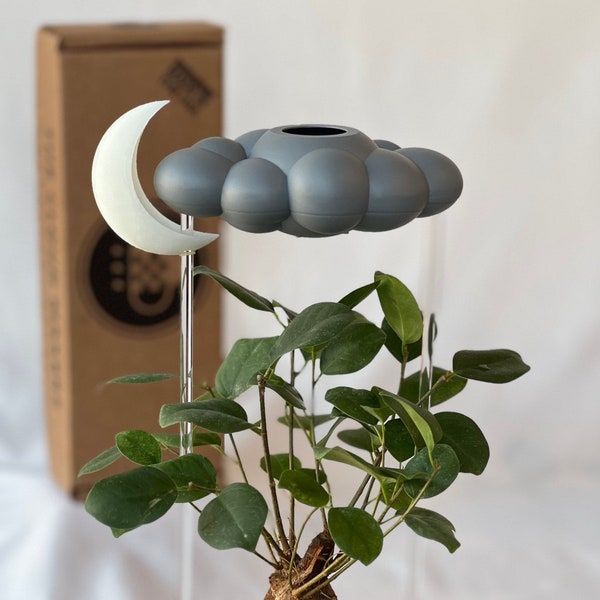 Stormy Dripping Rain Cloud for plants with Glow in the Dark Moon Charm