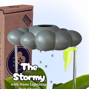 Stormy Dripping Rain Cloud for plants with Neon Lightning Bolt Charm