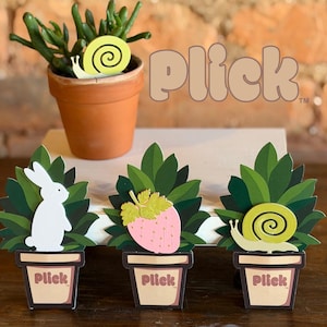 Conjunto de 3 adornos para plantas pequeños impresos en 3D: Conejo, Fresa, Caracol