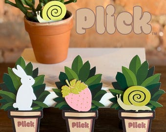 3er Set Plicks, 3D gedruckte Pflanzendekorationen Hase, Erdbeere, Schnecke