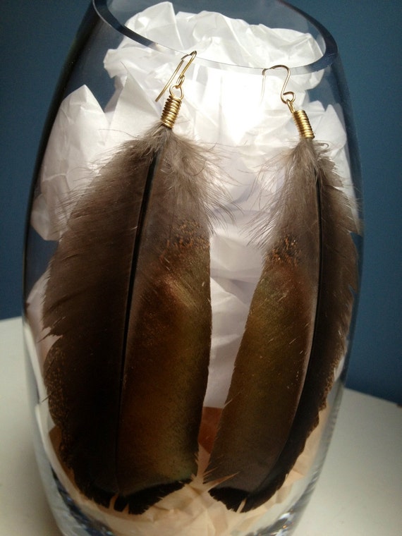 Items similar to Long, Brown Wild Turkey Feather Earrings on Etsy