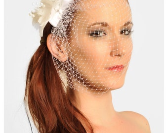 Olivia- Birdcage Veil, Wedding Veil, Wedding Hair Accessory, Bridal Accessory, Wedding Hair Piece, Flower Veil, Short Veil, Free Shipping