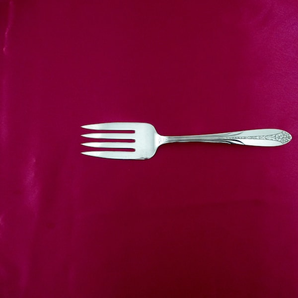 Lg Silverplate Meat Serving FORK from National/King Edward in PRINCESS ROYAL Pattern 1930 Flowers Center of Handle! Good Condition No Wear!