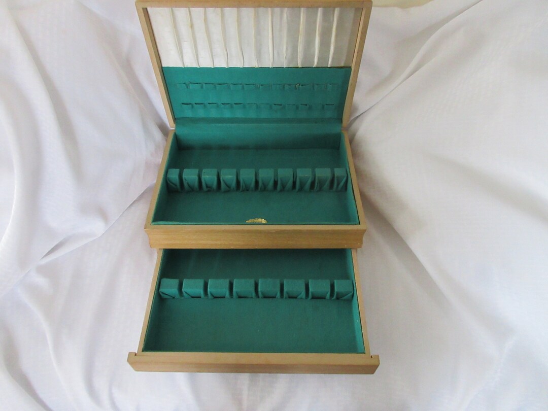 1950's Blond ONEIDA Flatware STORAGE Box CHEST W/drawer for Sterling