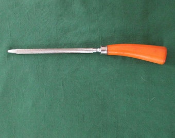 Mooiste 12-inch vintage mes SNOEREN Slijpstaal met butterscotch BAKELITE-handvat Weinig gebruikt Goede staat