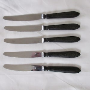 6 Small KNIVES with BAKELTE/Composite Handles and Stainless Blades marked GERO Roestvri made in Holland ? Good Condition