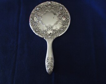 Must see Elegant Vintage  Embossed SILVERPLATE HAND MIRROR  Great Condition  Polished No Wear Will Display Well!!