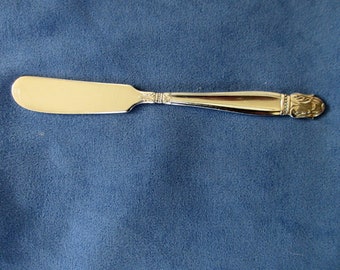 Ind Flat Handle Silverplate Butter Spreader/KNIFE Holmes & Edwards International DANISH PRINCESS Pattern Crown on Tip Handle Polished!