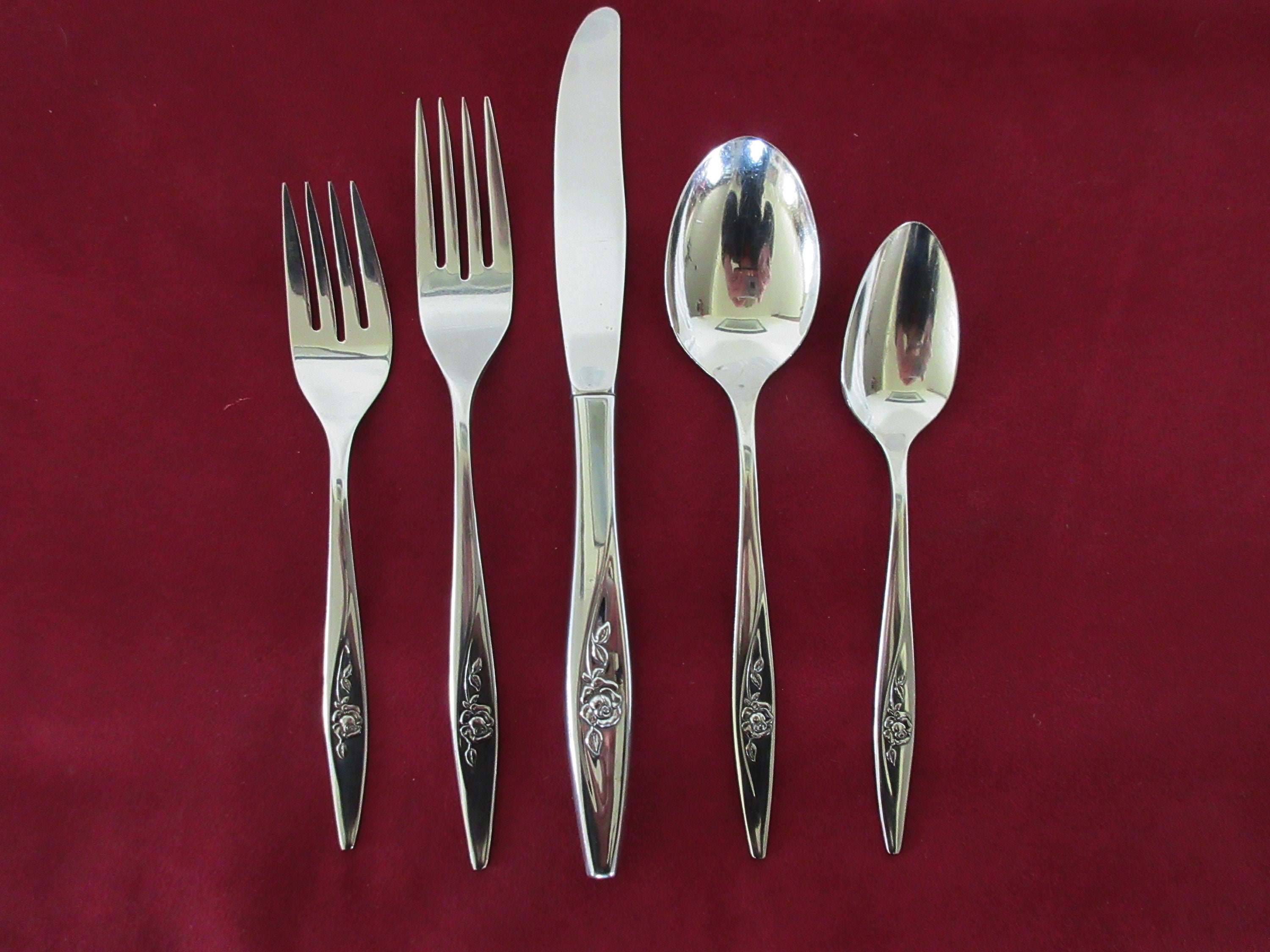 5 Pc Place Setting Mid-century Modern Stainless Flatware Forks