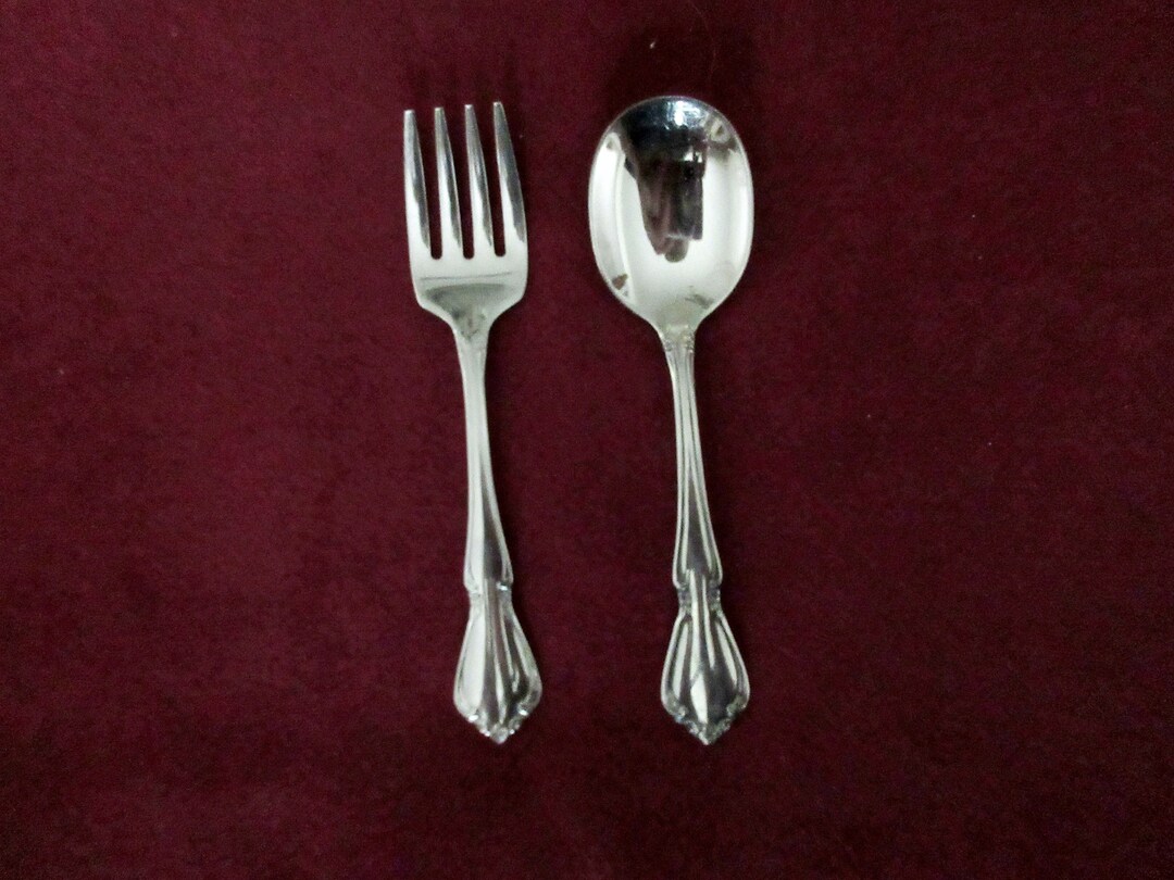 Stainless Baby/child/toddler Silverware FORK and SPOON Oneida Deluxe CHATEAU Pattern Scrolls