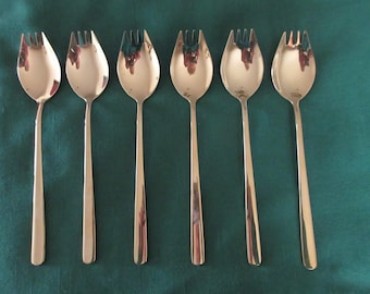 6 Tall Gold/Goldware 8 1/2" RAMKIN/Ice Cream SPOONS from DIRILYTE/Dirilite  in Plain Pattern Straight Handles with Flat Tips/End Great Cond!