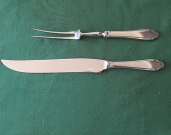 Must See 2 pc Stainless Carving Knife Set from MAGNA Holland in the THINE ALONE Pattern Mirror w/Satin Handles Accent at End Great Cond!