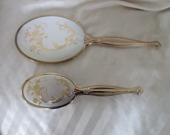 Wonderful Elegant Oval Hand MIRROR and Matching Hair BRUSH with Gold Finish in  Lightly Used Condition Will Display Well!! Neat Gift
