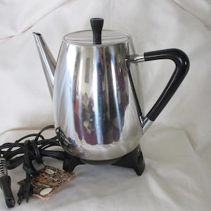 60's Shiny 9 Cup Stainless West Bend Cat 7248 Electric Automatic FLAVOR-MATIC Coffee Maker Pot w/Modern Look Good Cond with Instruction!