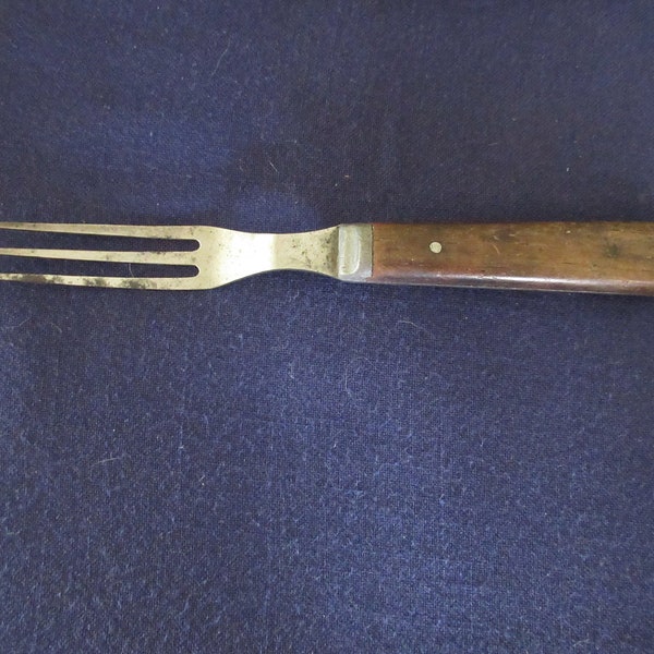 Well Used Unique Antique Turn-of-the-Century 3 Tine Dinner FORK with Pinned WOODEN Handle and Steel Tines for Reanactor?