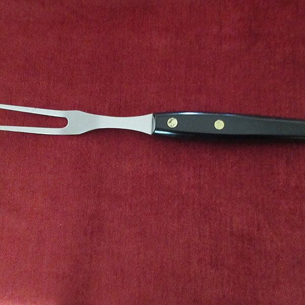 Vtg Upcycled Stainless Steel COOKING Utensil Tool Lg FORK with Black Plastic  Riveted Handle marked Stainless Steel usa Good Condition!