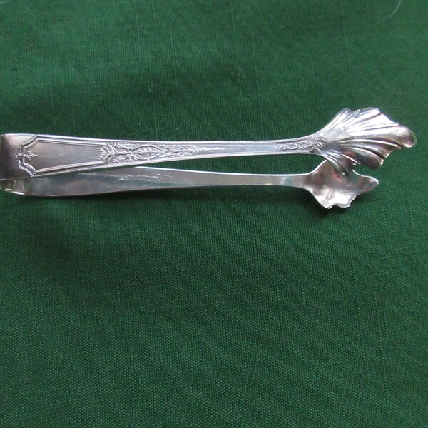 Silverplate Sugar TONGS from 1847 Rogers/International Flatware Silverware Collectable ANCESTRAL Pattern Embossed Urn Rectangle on Handle