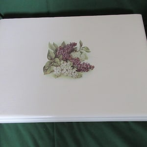 Neat Off Wht Painted Vtg Flatware STORAGE Box CHEST for Sterling/Silverplate/Stainless Silverware Hold Ser/12 w/HYDRANGEA Flower Decal