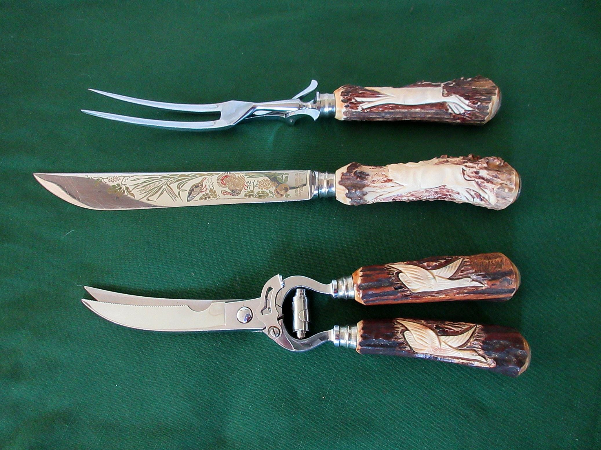 1930's Anton WINGEN 3 Pc Unique Roast/game CARVING SET & Shears W