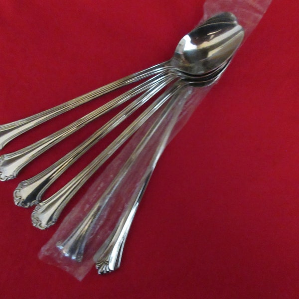 6 Tall Asst Mismatched STAINLESS Sundae Ice TEASPOONS Flatware in Vintage/Traditional 70's Patterns  Good Condition!