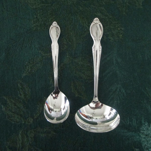 2 Silverplate Ladles Lg Gravy/Sm Cream from Rogers/International PRECIOUS MIRROR Pattern 1954 Plume Tip Handle W/Scrolls Side Polished!