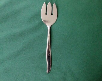 Stainless Meat Serving FORK from Mar-Crest in Modern CITATION Pattern with 3 Atomic Stars/Sunbursts on Handles Good Condition