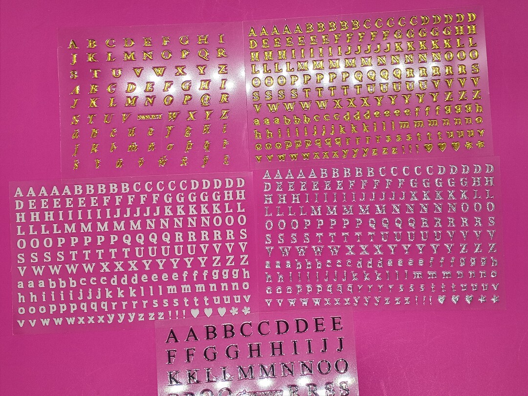 Alphabet Nail Decals Letters Gold Black Silver White Etsy