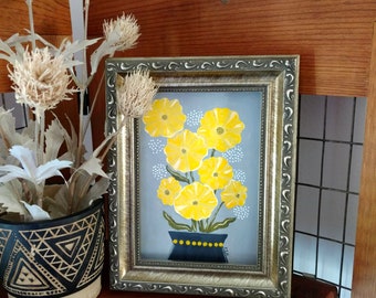 Yellow Bouquet Acrylic Painting, Nature Art, Home Decor, Natural Elements