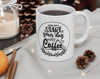 Ceramic mug COFFEE START - breakfast - break - mug 11oz