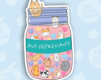 Cat Antidepressants Sticker, Kitten Jar Vinyl Decal