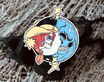 Western Cowgirl Sticker, Sugar Skull Moon , Cosmic Cowgirl