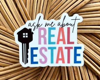 Ask Me About Real Estate Sticker, Realtor Gift Agent, Realtor Marketing Swag