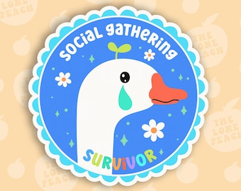 Pegatina de superviviente de reunión social, vinilo con humor introvertido, pegatina de ganso divertido