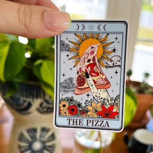 Pizza Tarot Card Sticker: Glossy Water Bottle Decal