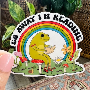 Go Away I'm Reading Sticker, Frog Reading Book, Gift for Frog Lovers, Book Club Sticker, Kindle Sticker