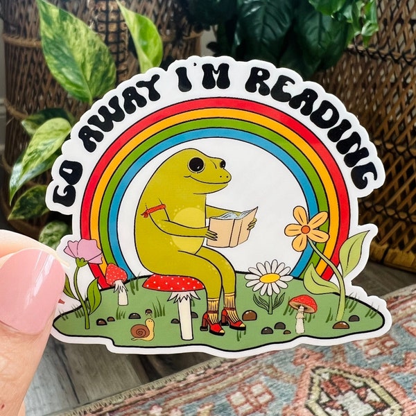 Go Away I'm Reading Sticker, Frog Reading Book, Gift for Frog Lovers, Book Club Sticker, Kindle Sticker