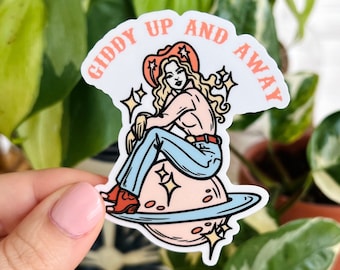 Cosmic Cowgirl Sticker: Giddy Up and Away Western Space Decal