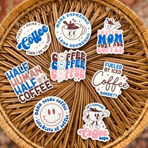 Retro Coffee Stickers, Coffee Lover Sticker Gift, Instant Mom Just Add Coffee