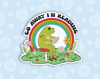 Go Away I’m Reading Frog Sticker, Kindle Vinyl Decal, Original Design