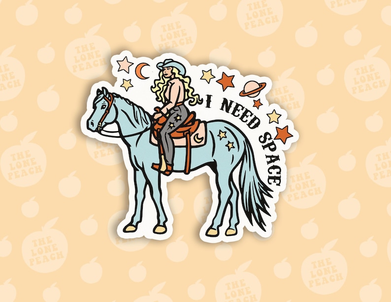 I Need Space Sticker, Cowgirl Horse Vinyl Decal, Western Humor Sticker image 1