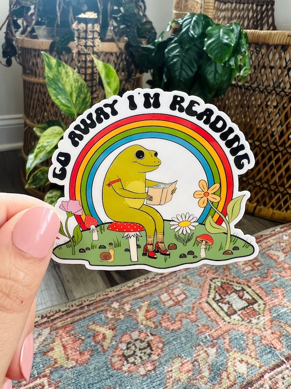 Go Away I&#39;m Reading Sticker, Frog Reading Book, Gift for Frog Lovers, Book Club Sticker, Kindle Sticker