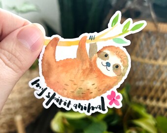 Sloth Spirit Animal Sticker, Sloth Water Bottle Laptop Decal, Watercolor Animals